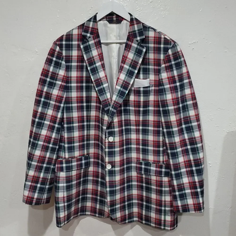 Brooks Brothers Madison Plaid Multicolor Blazer 100% Cotton Size  44L